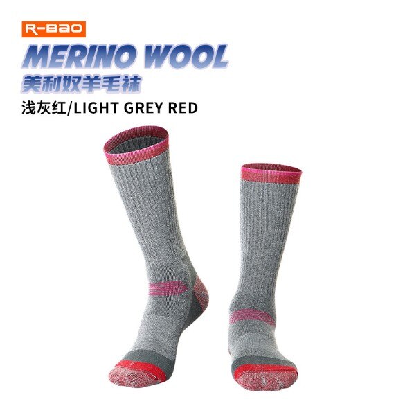 2 paare/los NEUE Sport Socken R-BAO RB3334 warm30 % Merino Wolle Männer Frauen Skifahren Socken draussen Klettern Wandern Socken: grau rot / L 39-43