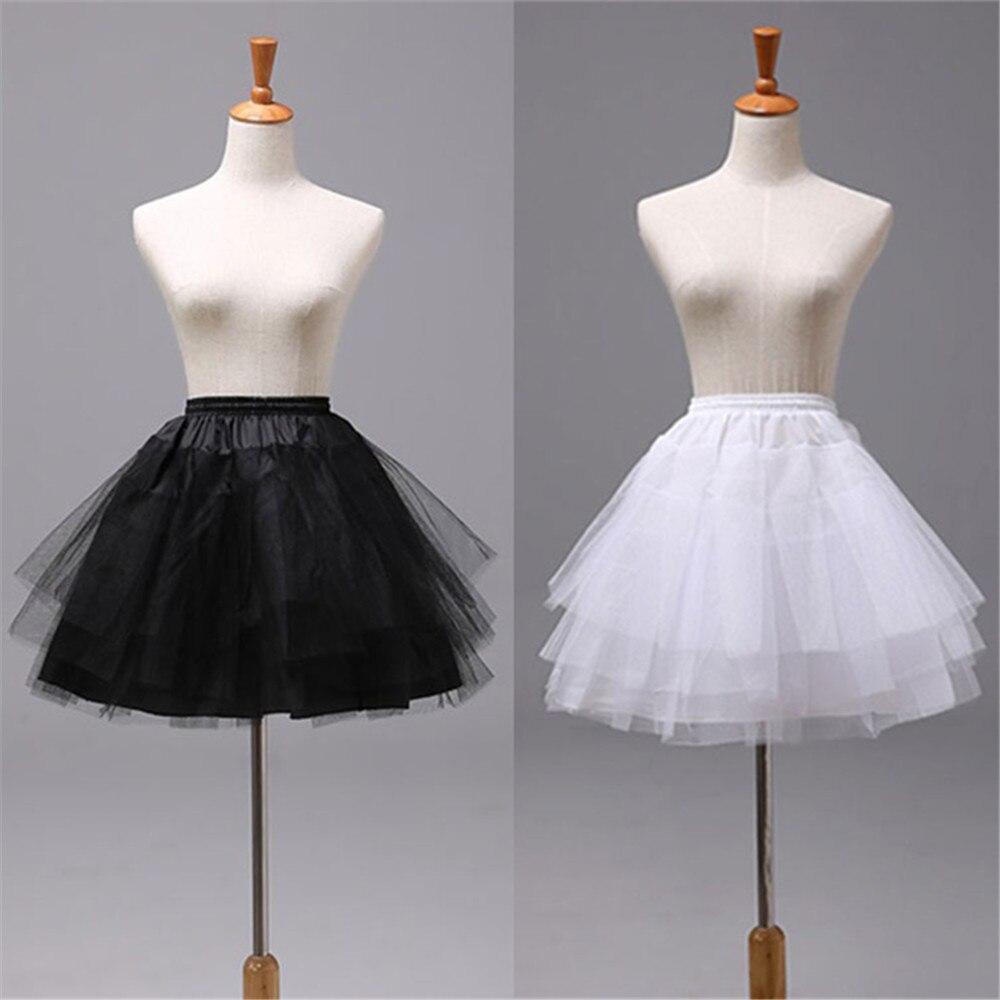 YUNUO-enaguas cortas blancas/negras para mujer, ropa interior de Lolita de 3 capas, accesorios de vestido de novia