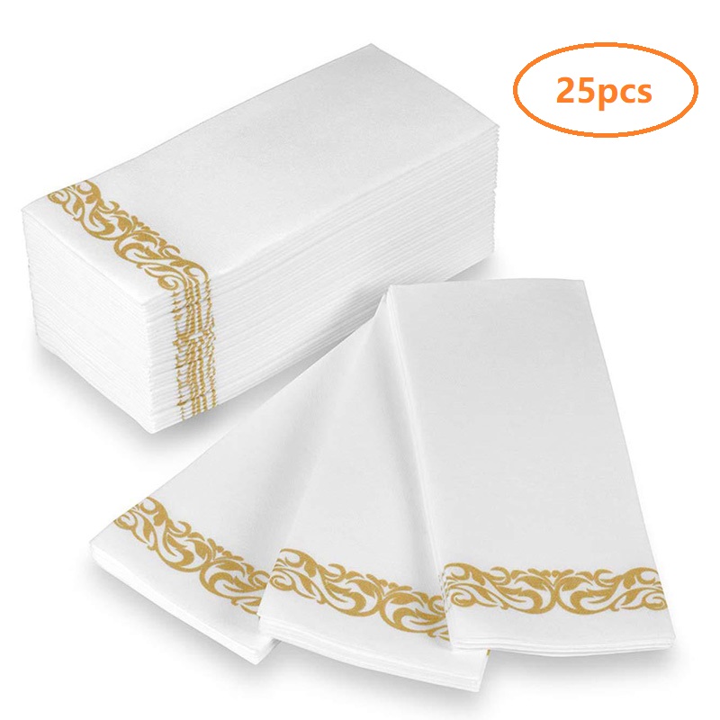 25-100pcs Soft Absorbent Disposable Hand Towels Linen-Feel Paper Hand Towels Durable Decorative Bathroom Hand Napkins Parties: 25 Gold Tissue