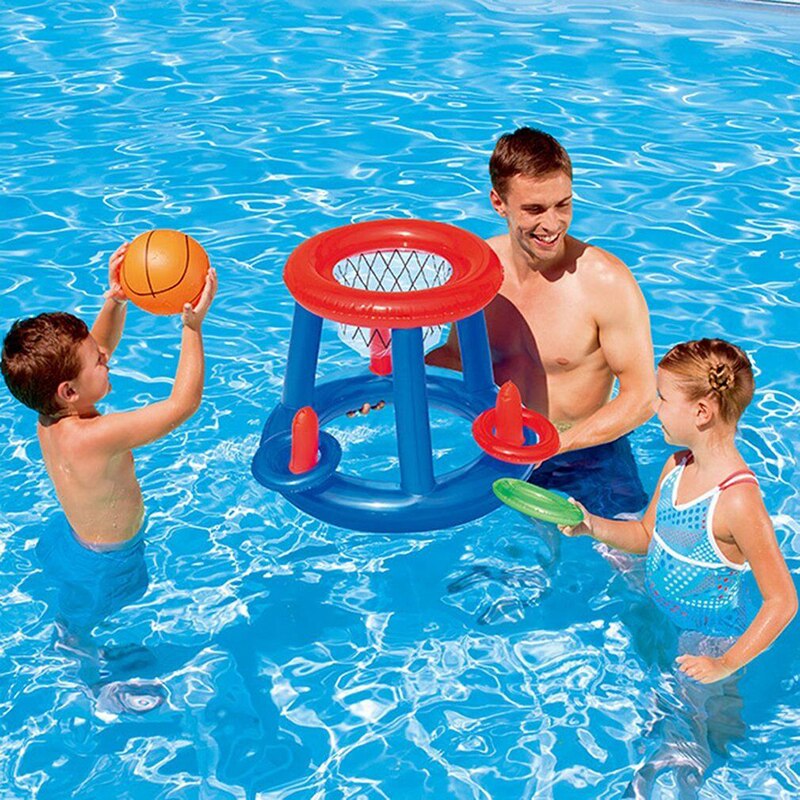 Childrens Inflatable Floating BasketBall Hoop Ring Toss Game Lightweight Swimming Pool Toy Water Play Equipment for Kids