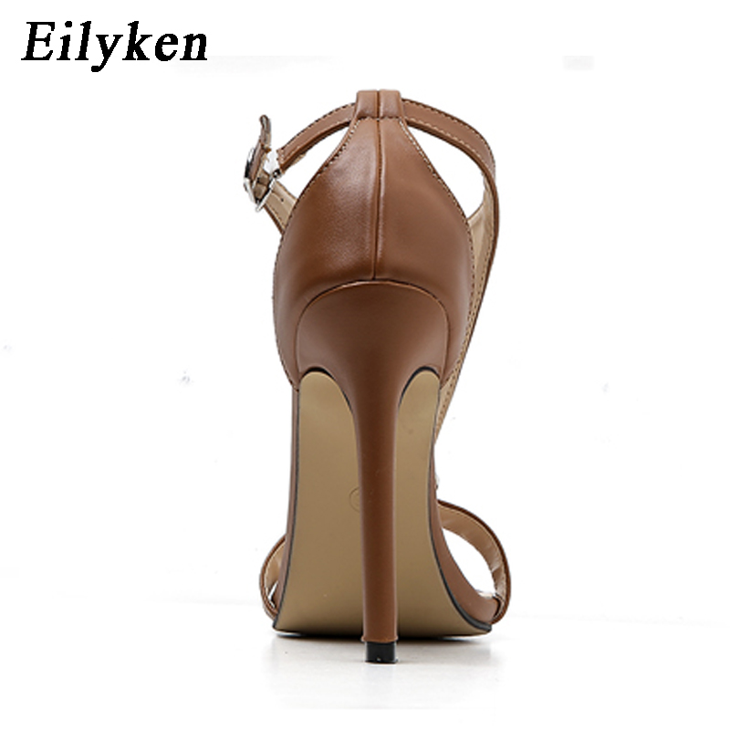 Eilyken Neue Gladiator Frauen Sandalen gucken Zehe hoch Fersen Schwarz Geschmack Dünne ferse Schuhe Braun Schwarz Pumpen Sandalen