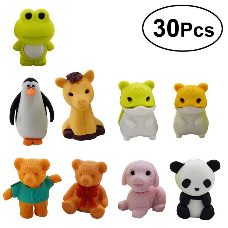 30 Pack Pencil Erasers Random Collectible Animal Erasers Novelty Realistic Puzzle Erasers for Party Favors Games Prizes Carnival: Default Title