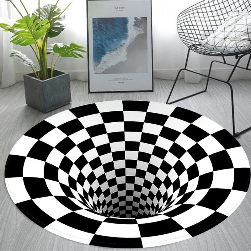 Tea Table Sofa Living Room Illusion Carpet Decor 3D Three-dimensional Black&White Stereo Vision Mat Carpets for Home Decor