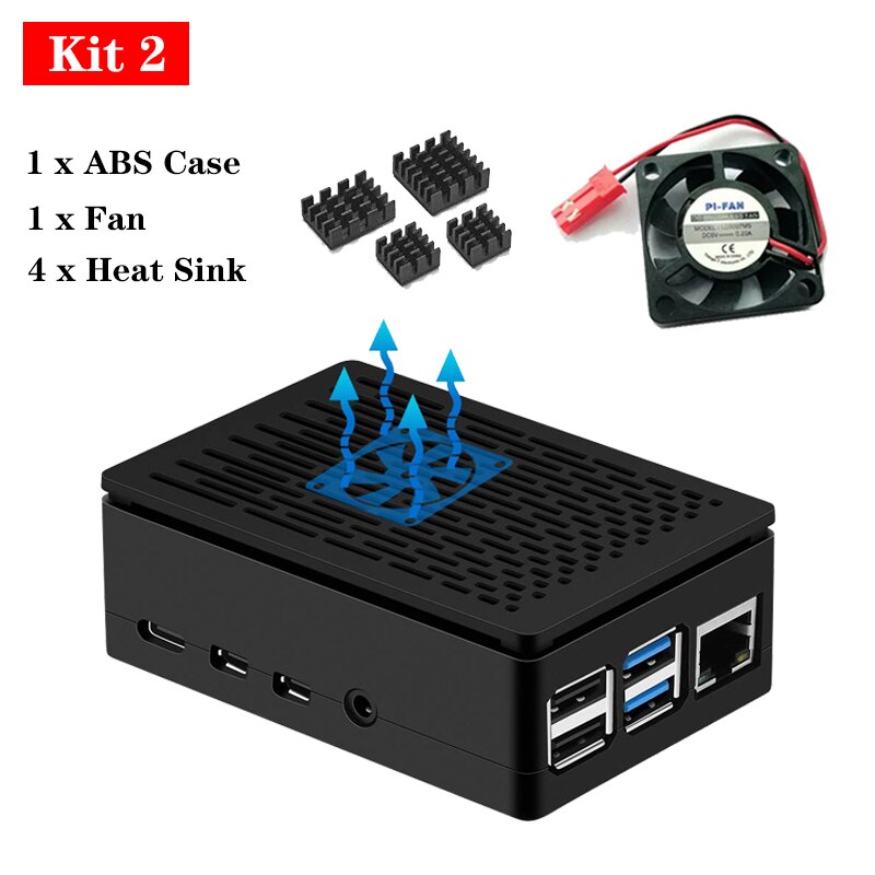 For Raspberry Pi 4 Case Protective ABS Case Black Box Shell Enclosure + Cool Fan Aluminum HeatSink for Raspberry Pi 4 Model B 4B: Bundle 2