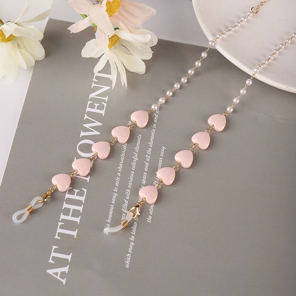 Heart Shape Imitation Pearl Eyeglasses Lanyard Glasses Chain Beaded Chain Reading Spectacles Holder Eyewear Accessories
