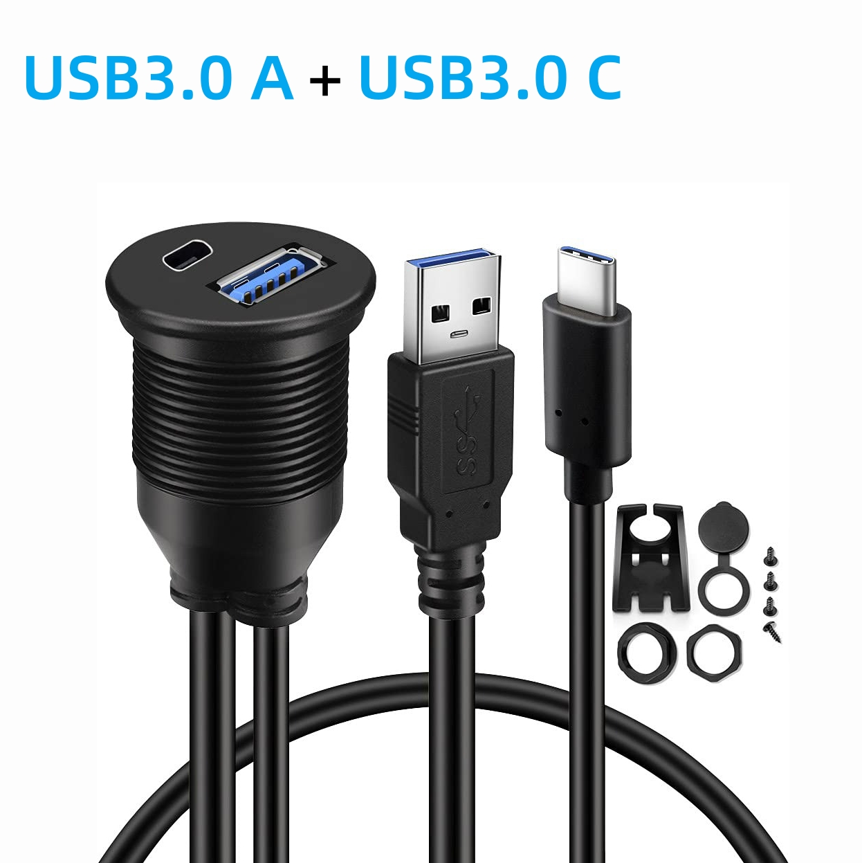 Przedłużacz USB 2.0 A&rodzaj-C USB 3.0 A&rodzaj-C 2.0/3.0/3.1 męnarty na żeńnarty robić montażu na desce rozdzielczej samochodu Wodoodporny kabel podtynkowy robić montażu na panelu: zielony