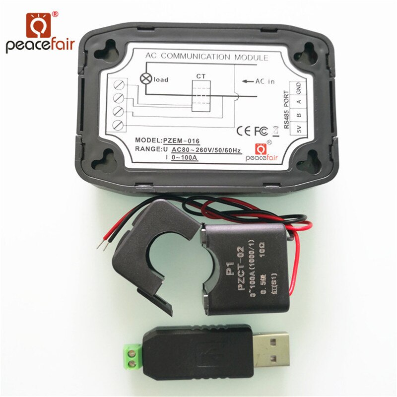 AC Single Phase Watt Energy Meter RS485 220V 100A Voltage Current Frequency Power factor Kwh Meter With Split CT&USB