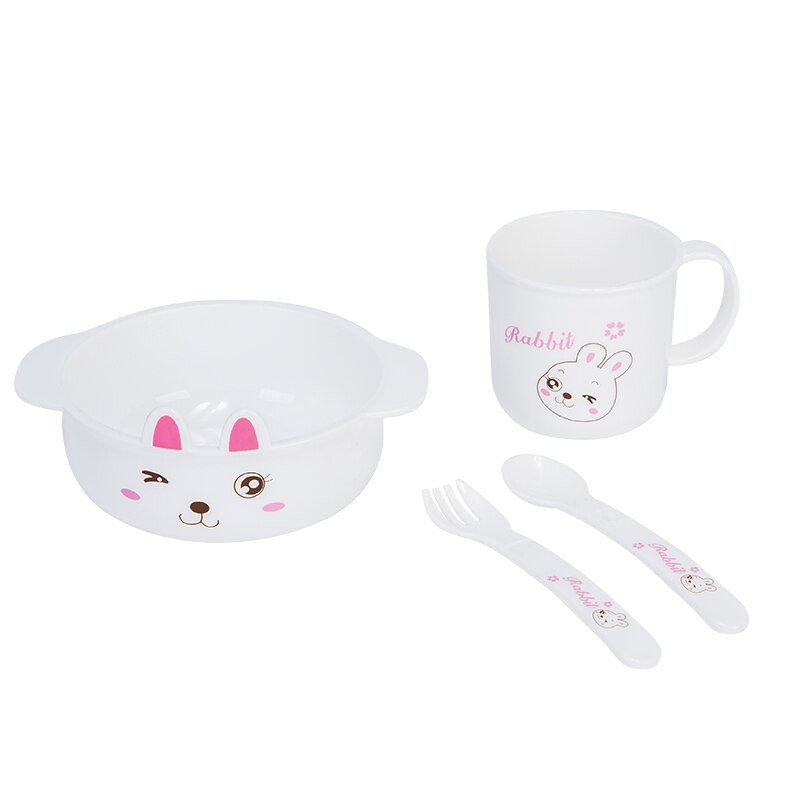 4pc solide fodring baby fade bpa gratis baby service tallerken skål kop ubrydelig sikker plast børn spædbørn spisestel til småbørn: Hvidt kanin sæt