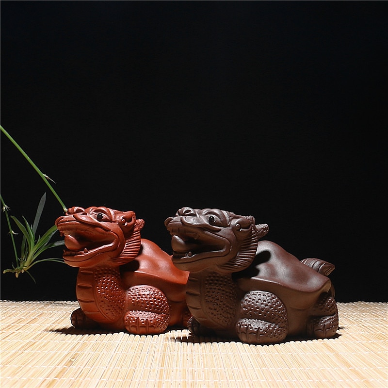 Autentisk yixing lilla ler te kæledyr ornamenter ren håndværk skildpadde drage skulptur te bakke tilbehør brugerdefineret