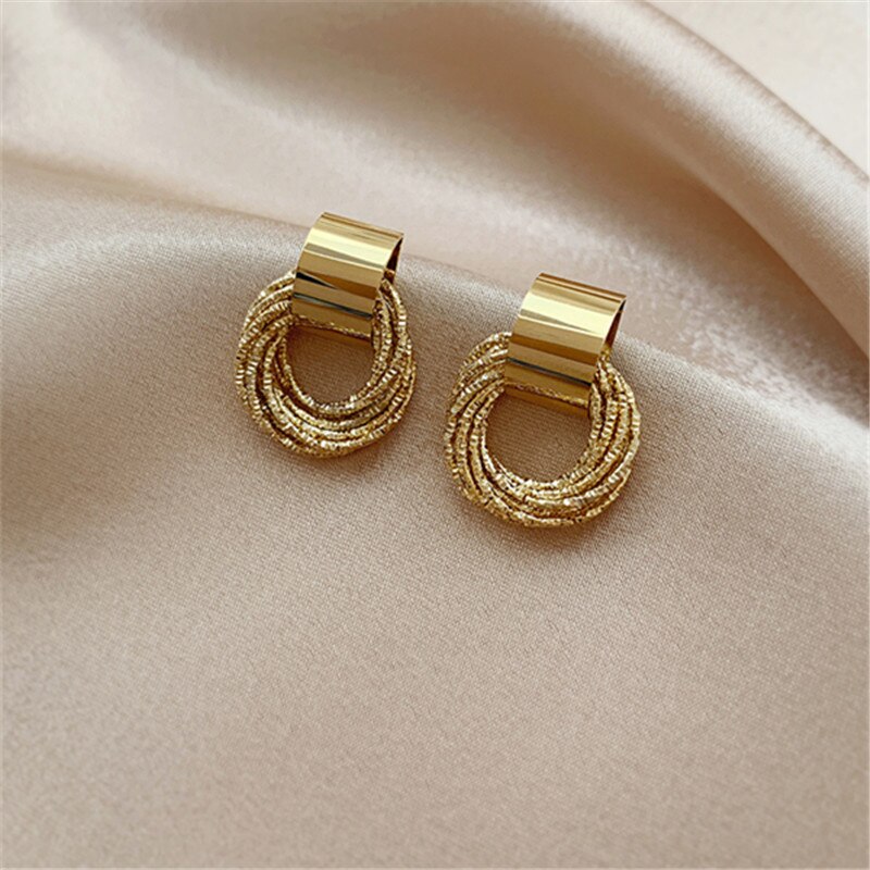 Korea Earrings Metal Geometric Irregular Circle Teardrop Vintage Winter Earrings For Women Girl