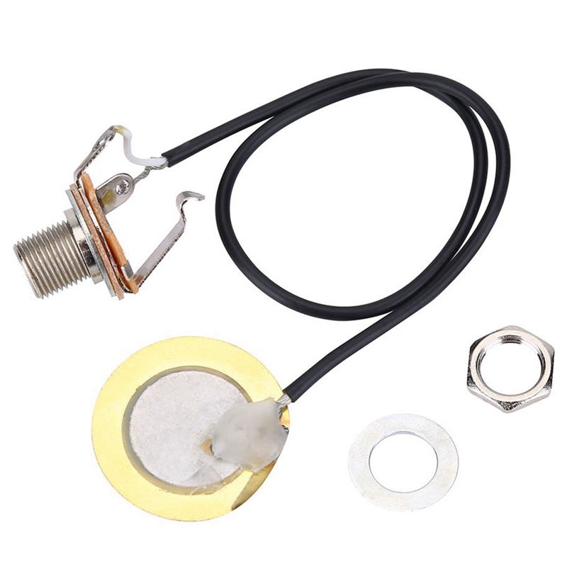 1X Acoustic Guitar Transducer Pre-Wired Amplifier Piezo Jack Pickup &amp; 2 Pcs Guitar Metal Neck Plates With Plastic Mat