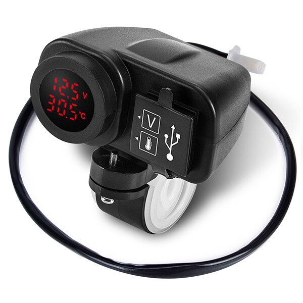 Motorcycle Dual Usb Charger 12V 4.2A Moto 2.1A + 2.1A 12V Naar 5V 15W Usb lader Met Led Display Sockets Aan-uit Schakelaar: Red