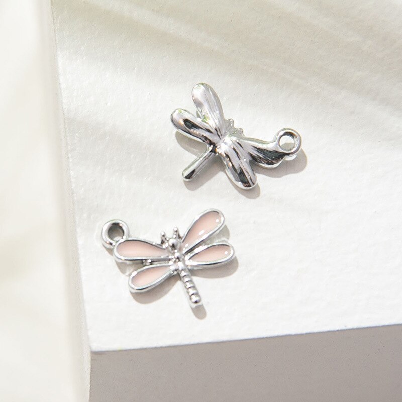 Pingente dourado esmaltado feminino, pingente com berloque de libélula para pulseira diy, colar para mulheres, acessórios de brincos com 10 peças