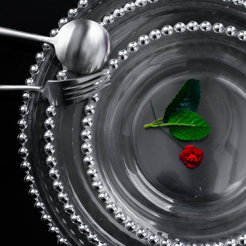 Nordic Gold Bead Glass Charger Plate for Dinner Decorative Salad Fruit Wedding Plate Dinner