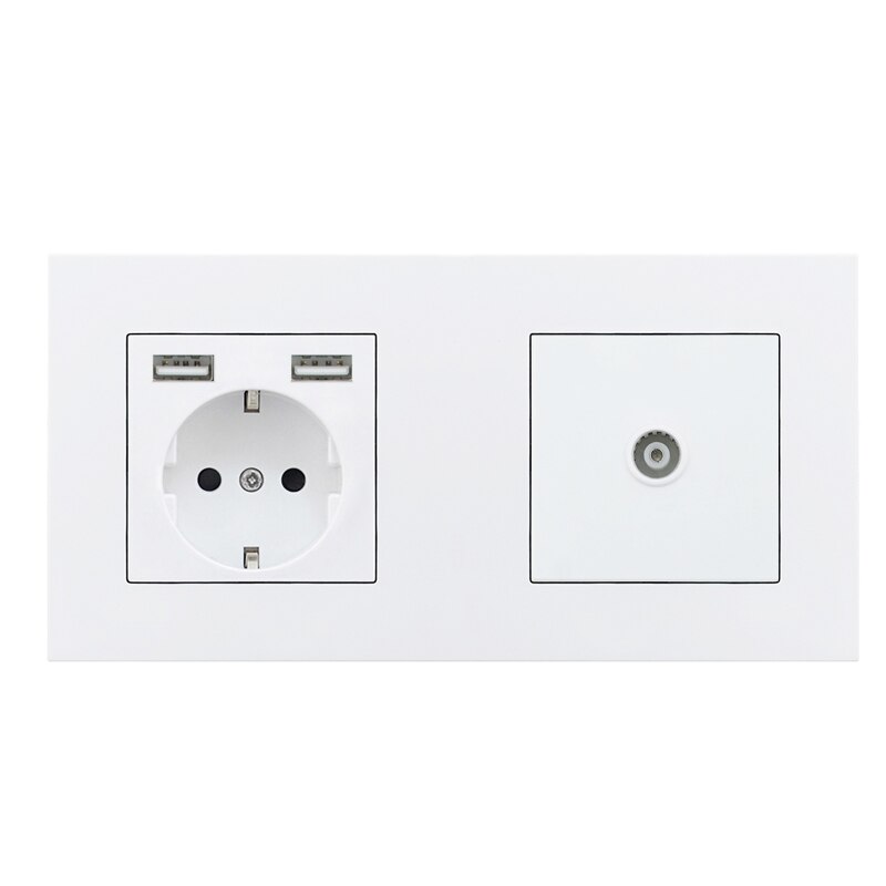 Atlectric DE EU Power Socket Dual USB Charging Port RJ45 TV Television Computer Double Socket Plastic PC Panel Wall Outlet: 1Socket TV Outlet