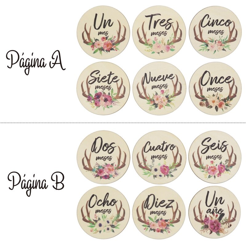 6 Stuks Handgemaakte Baby Milestone Kaarten Cartoon Herten Hoorns Bloemen Gedrukt Hout Carrd