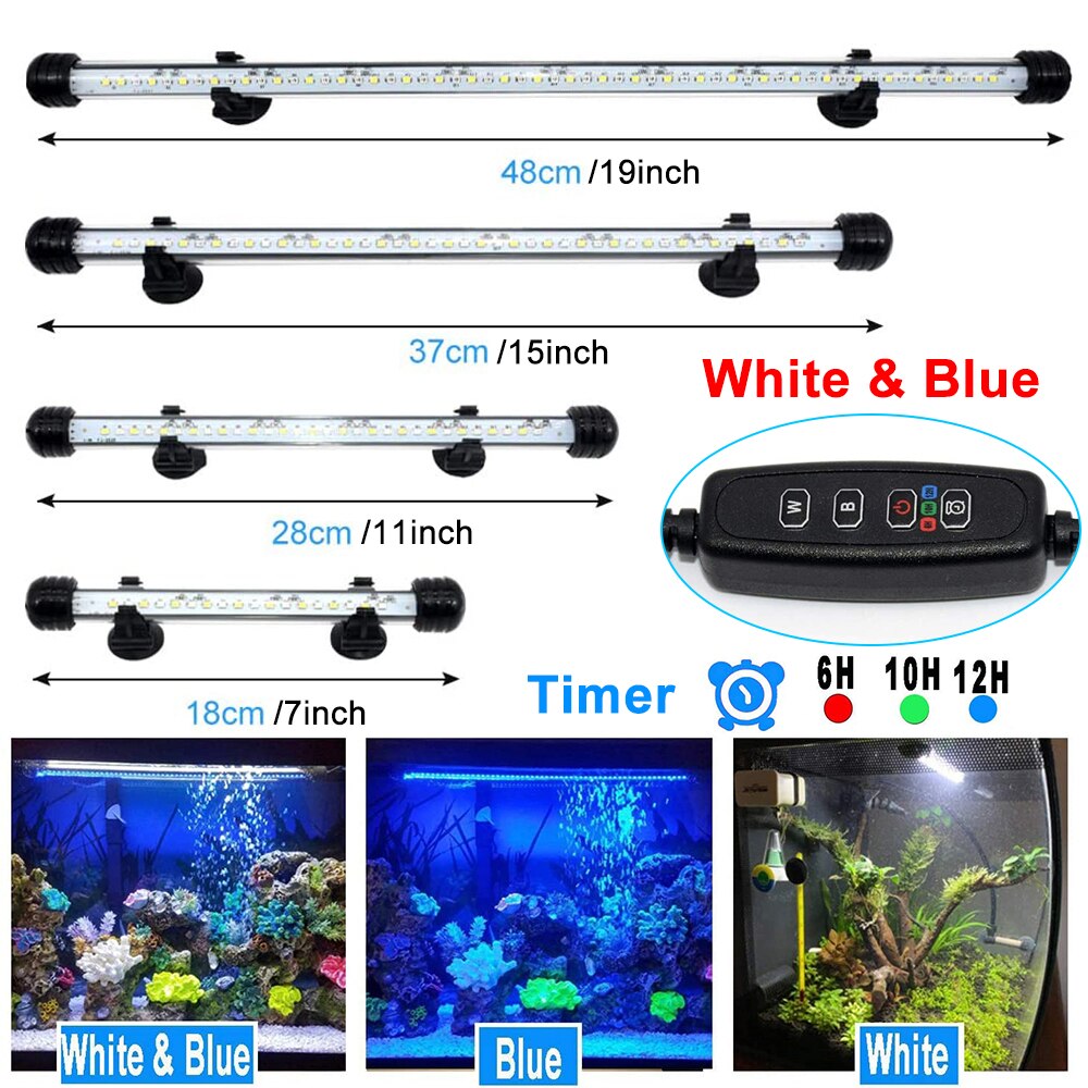 Submersible LED Aquarium Light Fish Tank Light with Timer Auto On/Off White & Blue Stick for Fish Tank 3 Light Mode Dimmable D30: 28cm 30LEDs AU Plug