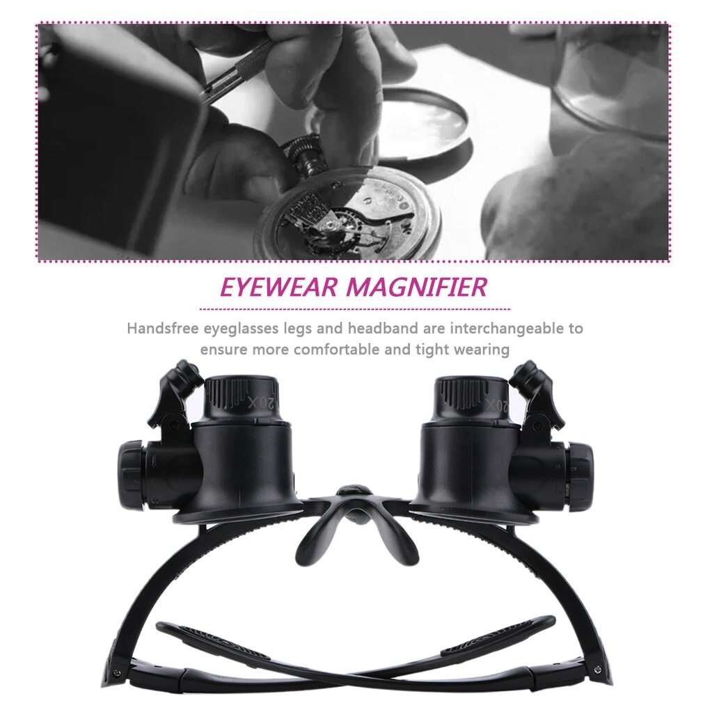 1Pc 20x Vergrootglas Bril Loepen Vergrootglas Eyewear Met Led Verlichting Horloge Reparatie Dual Eye Sieraden Loep Lens