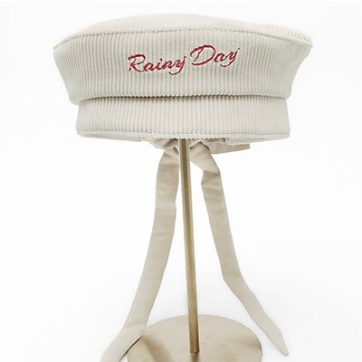 Boina joejerry bonita para mujer, gorra plana, sombrero de pana bordado, boina para chicas, novedad: letter beige beret