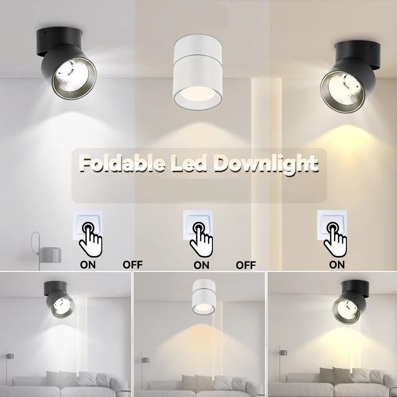Spot Led Downlight Draadloos Opvouwbare LED Spotlight Opbouw Plafondlamp voor Winkel Thuis Slaapkamer Badkamer Binnen Display
