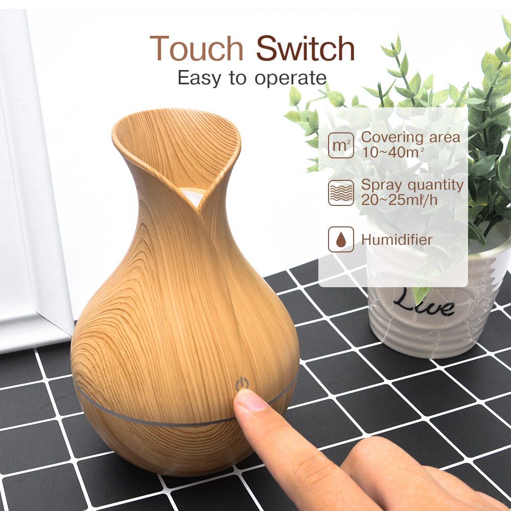 Mini Electric Air Humidifier USB Ultrasonic Aroma Essential Oil Diffuser Wood Grain Cool Mist Maker LED Light For Home Office