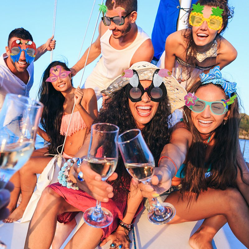 Gafas de sol hawaianas para , anteojos de sol con flamenco Tropical, Luau, piscina, playa, suministros de decoración, divertidas, accesorios para fotos, boda, 6 piezas