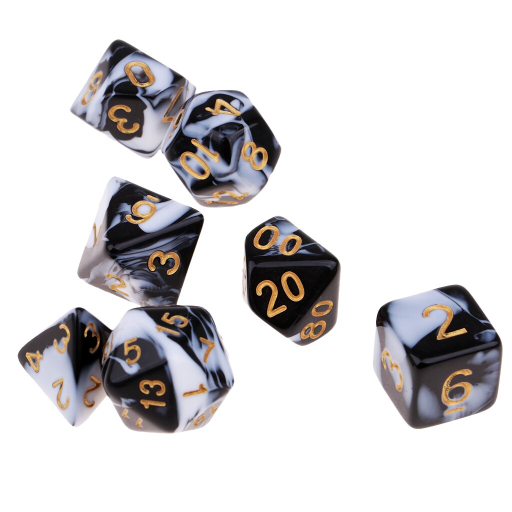 7Pcs Polyhedrale Dobbelstenen 16Mm Voor Party Games-Zwart Wit