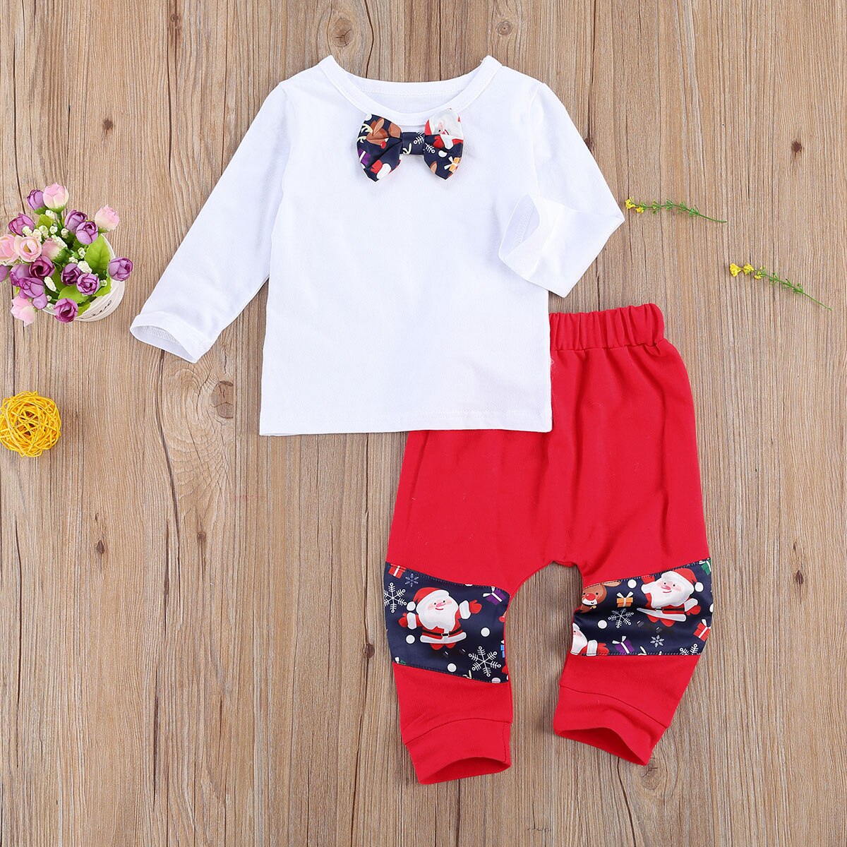 Baby Kds Baby Jongens Kerst Kleding Set Kerstman Elanden Print Jassen Lange Mouw Strik Overhemd Patchwork Broek 3 stuks Outfits