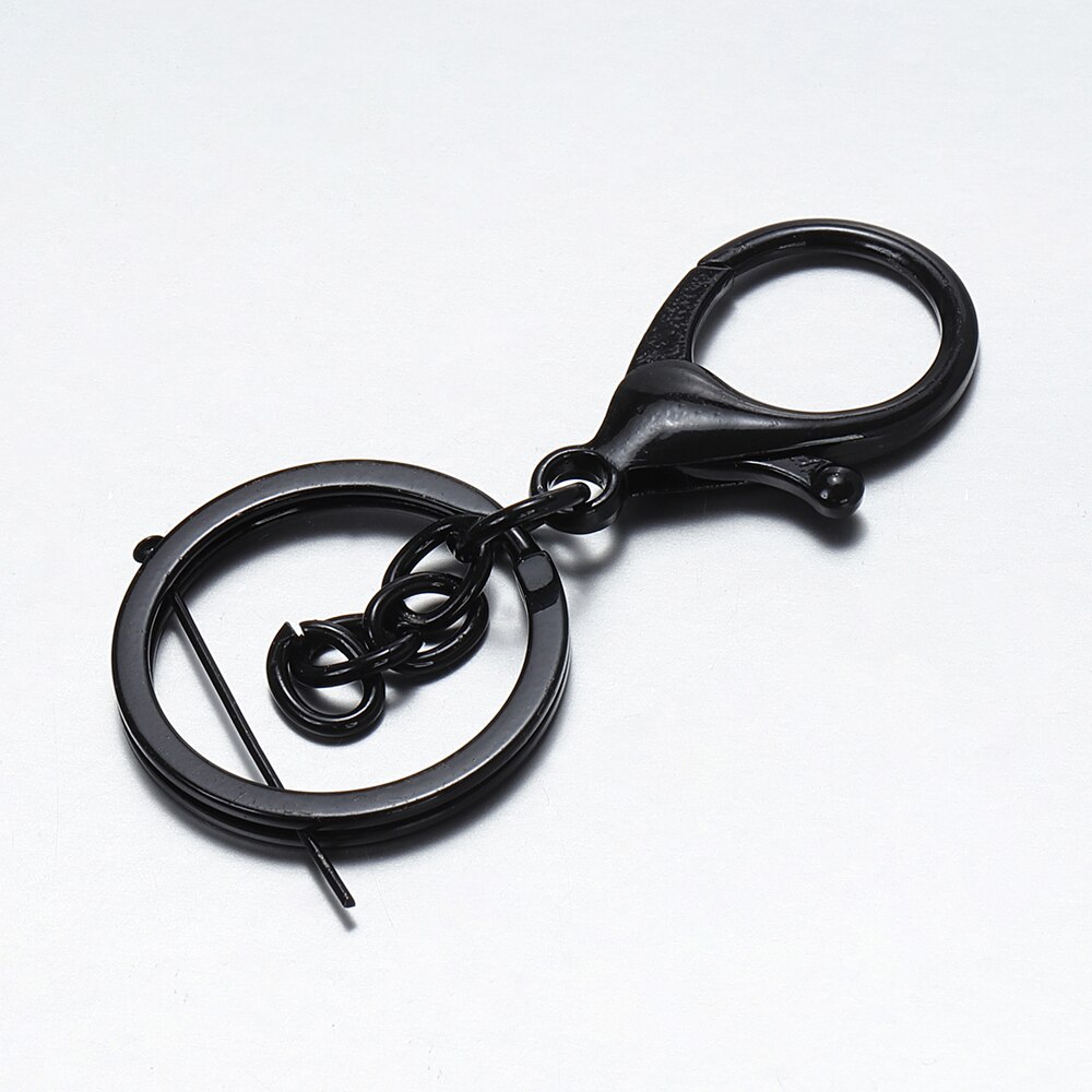 10pcs 30mm Dividir Key Ring Ródio/Bronze Antigo Clássico Fecho Da Lagosta Chave Gancho Cadeia Para Fazer Jóias DIY Chaveiro Suprimentos: Black chain