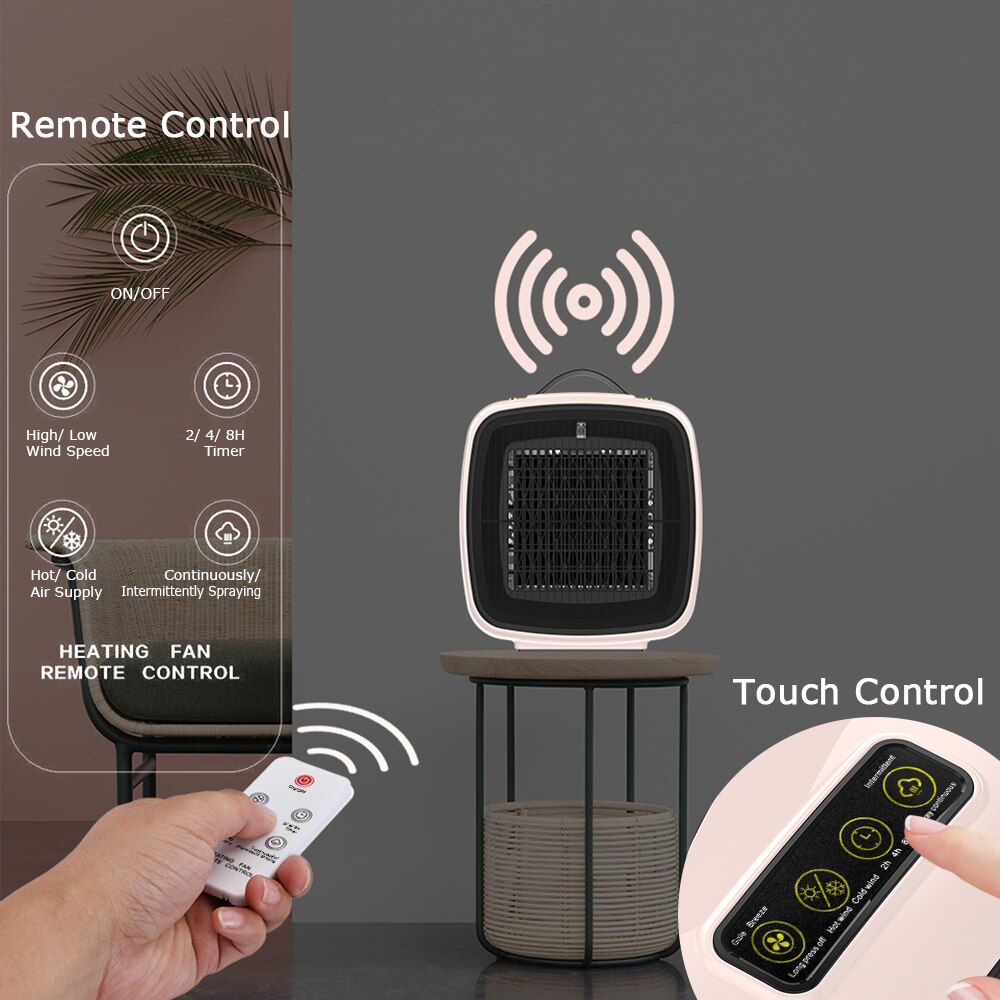 Electric Space Heater Indoor Fan Heater Cooler and Humidifier with Remote Control Timer 2Speeds Air Purifying Overheat&Tilt