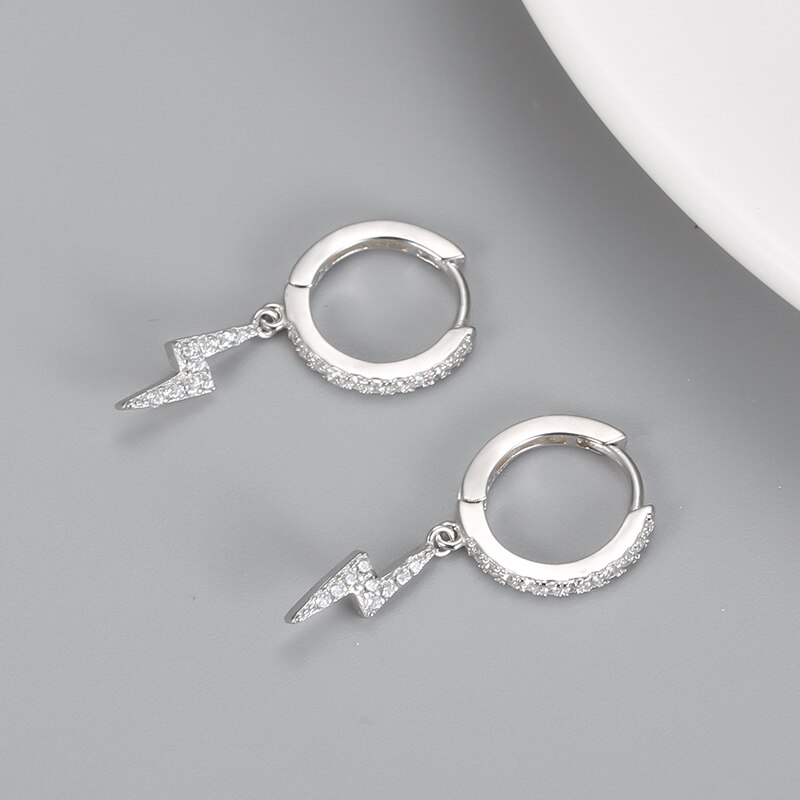 Clear Zirkoon Lightning Hanger Oorbellen Voor Vrouwen Shiny Lightning Driehoek Oorbellen Oor Piercing Oorbel Punk Aretes