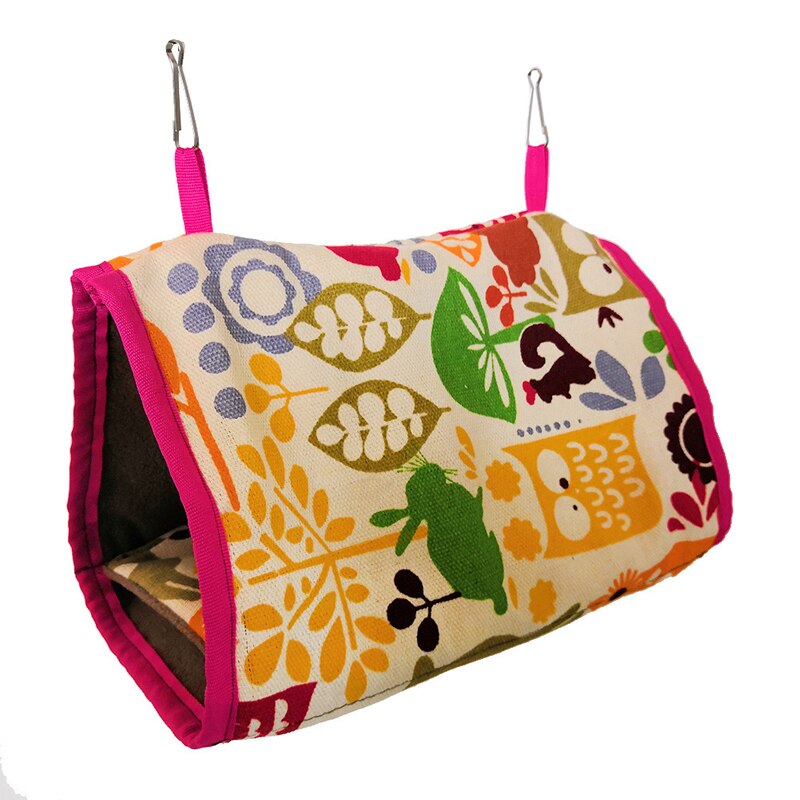 Nido de Pájaro para acurrir, refugio para loros, cálido triángulo de dibujos animados, tipo colgante, cama de felpa, accesorios para jaulas de pájaros, suministros para aves: red animal flower / L