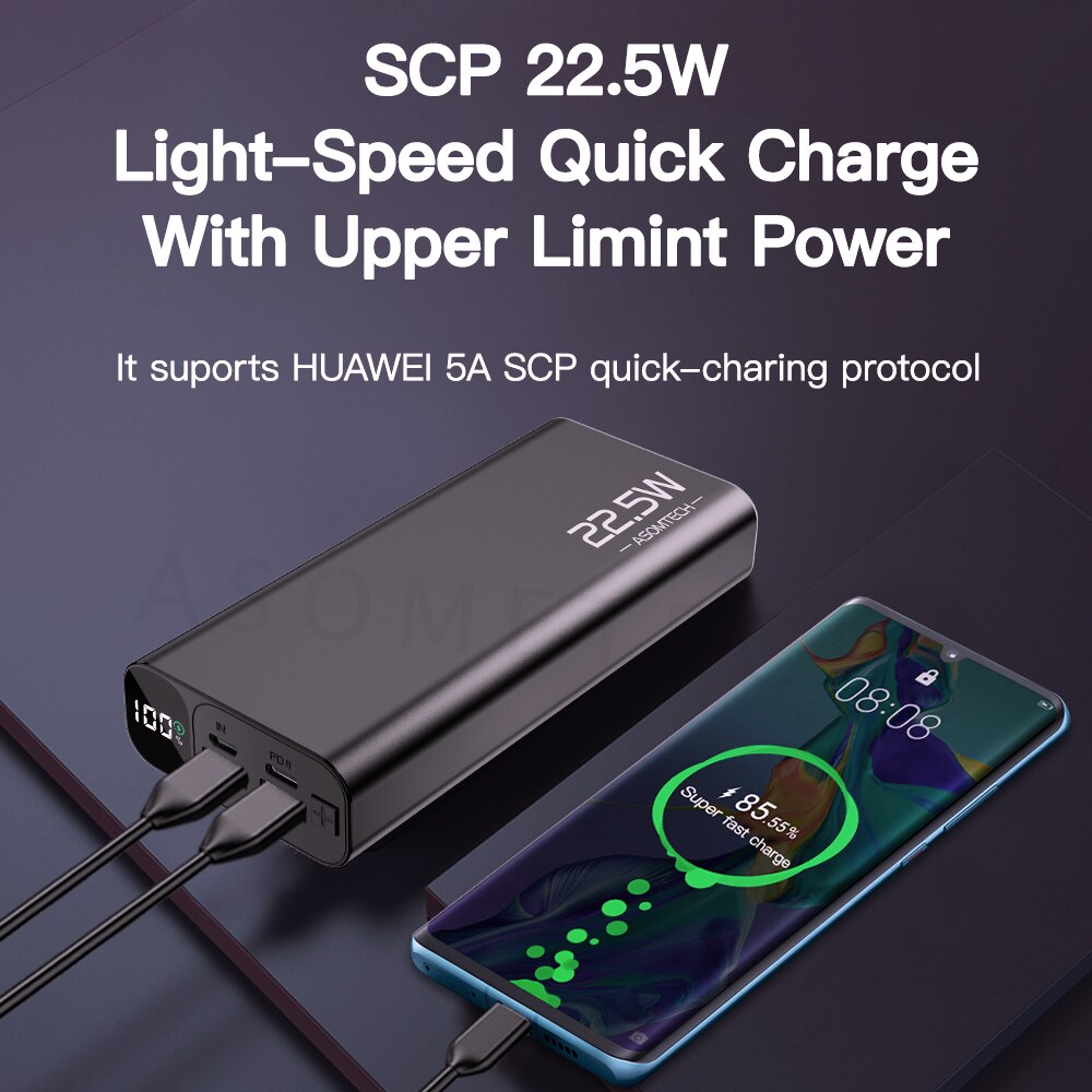 TOPZERO 20000mAh Power Bank PD QC 3.0 VOOC 22.5W Super Fast Charger Digital Display Portable Charger Powerbank For Mobile Phones