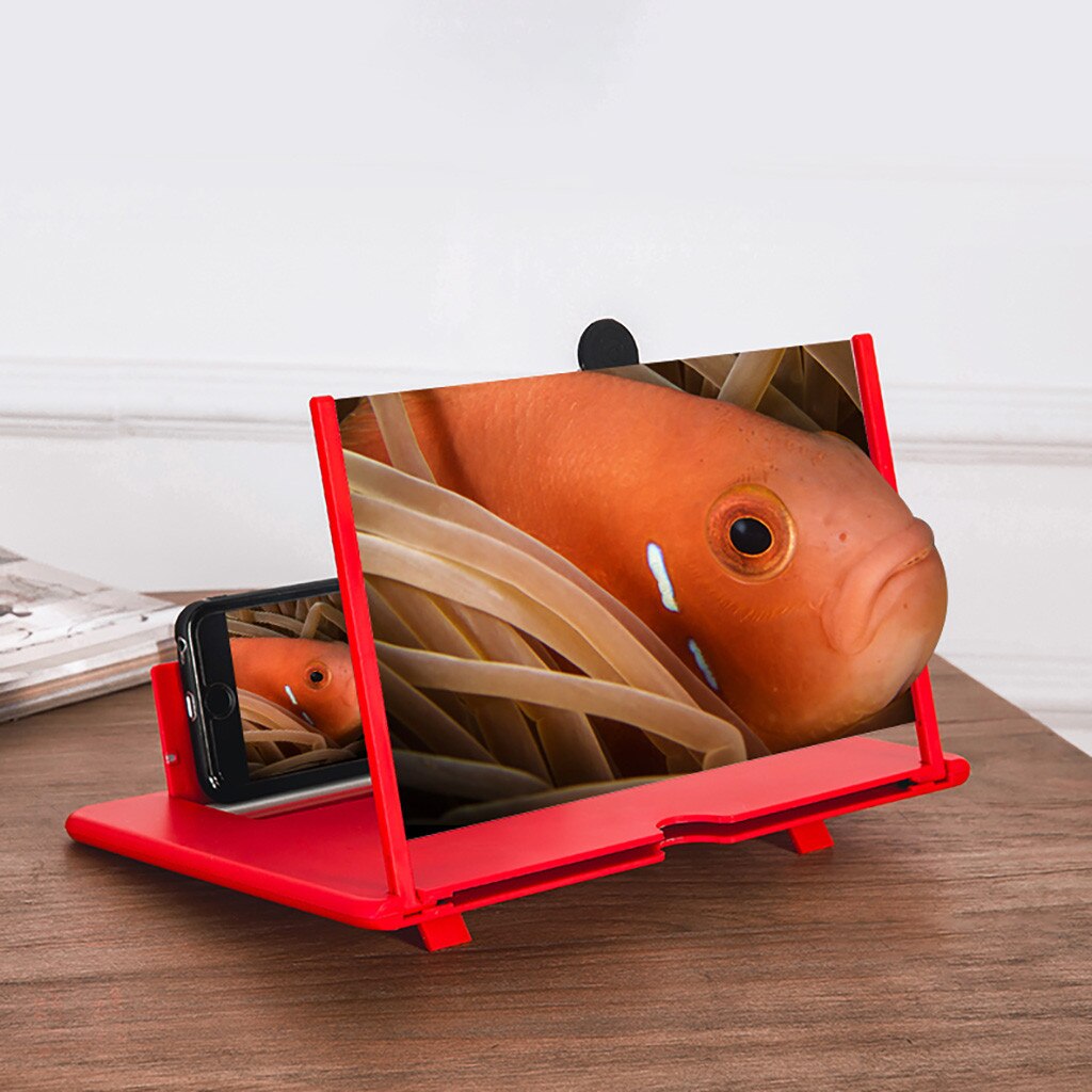 3D Phone Screen Magnifier Stereoscopic Amplifying Desktop Foldable 12 Inch Bracket Mobile Phone Holder Tablet Holder: Red