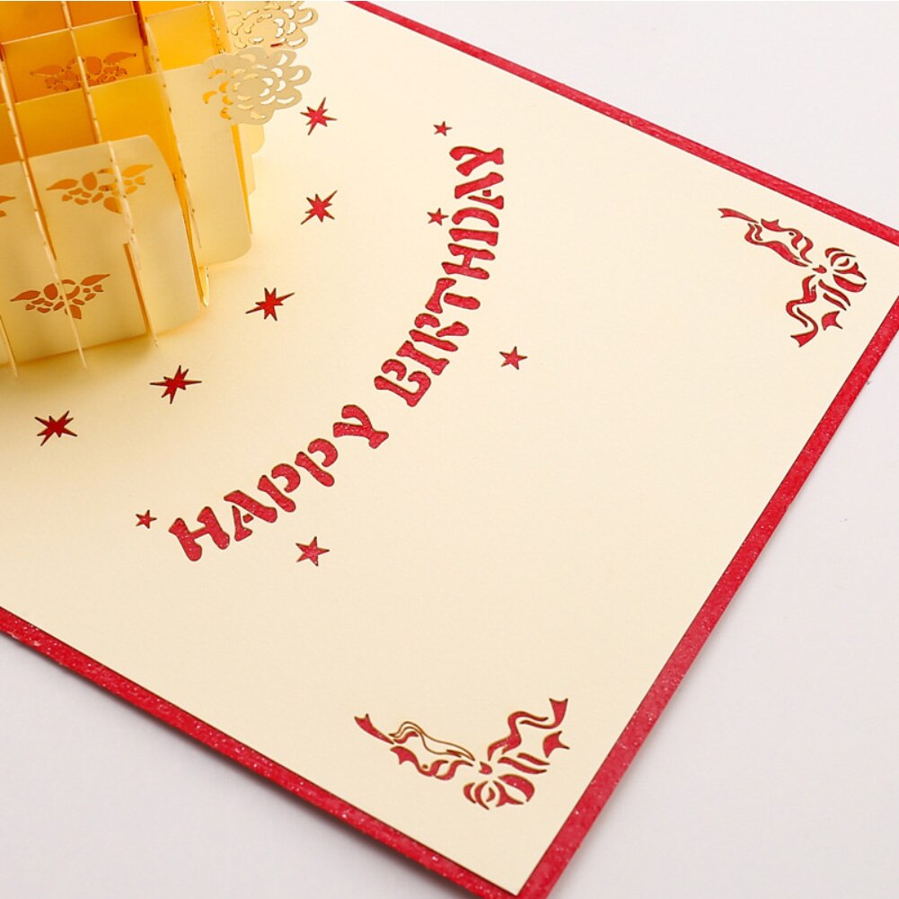 Handgemaakte 3D Gelukkige Verjaardag Cake Pop Up Wenskaart Voor Meisje Kinderen Vrouw Man Verjaardagstaart Postcard Vier