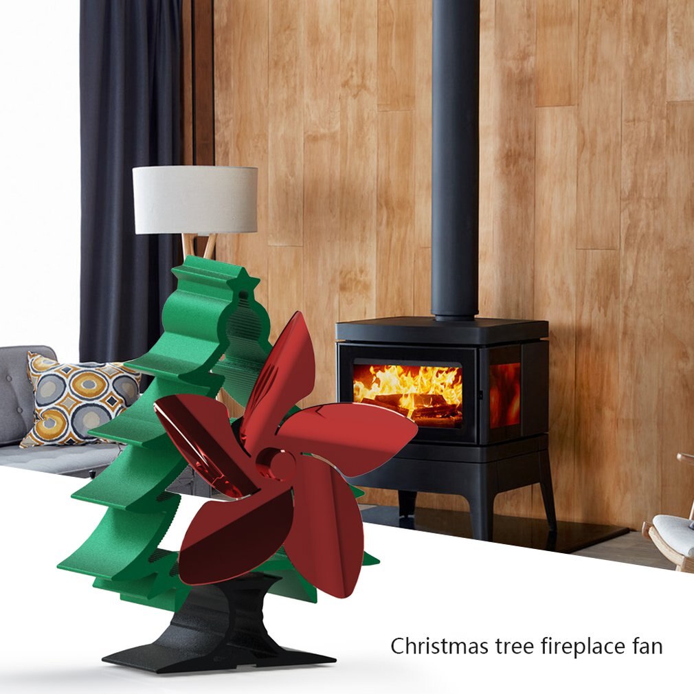 European style simple and portable Christmas tree fireplace fan 5-blade fan Energy Saving driven by thermal energy