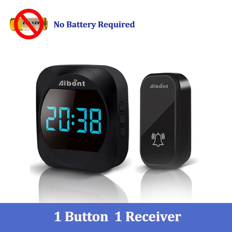 Sonnette de porte automatique sans fil, sans batterie, Kit étanche, portée 150M, 38 chansons: 1 Button 1Receiver A / PRISE AMÉRICAINE