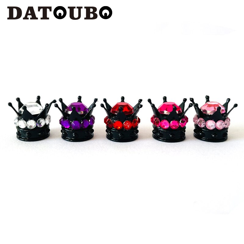 DATOUBO-Tapas de válvula de neumático de coche, cubiertas de polvo de aire para rueda de bicicleta, negro, corona, rosa, blanco, diamante, cristal, 4 Uds.