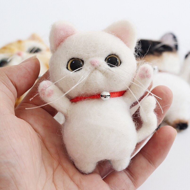 Kit de fieltro de aguja de gato broche para principiantes, contiene suficiente lana de fieltro y herramientas, Manual en inglés: Brooch Cat C