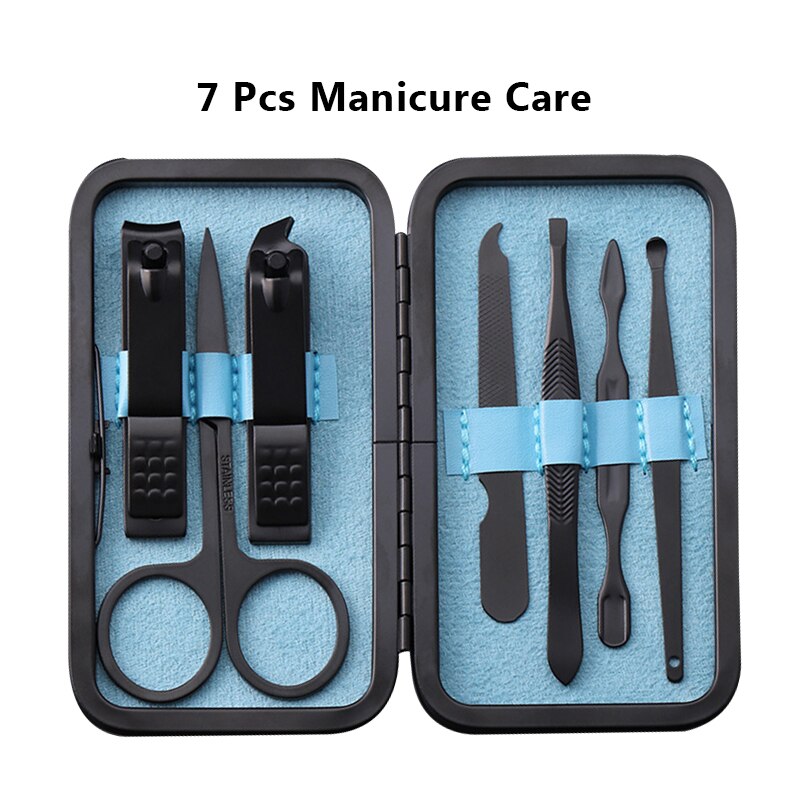 Nail Scissors Tool 7/10/12/16/18Pcs Stainless Steel Scissors Nail Professinal Nail Household Ear Spoon Clipper Bail Scissors Set: 7pcs Blue