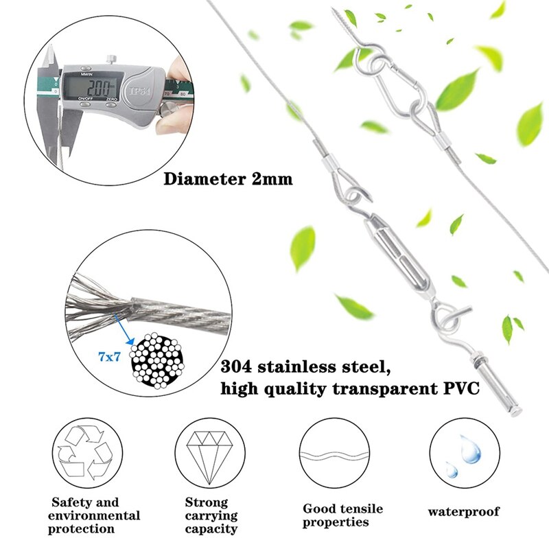 Lina stalowa zestaw 30M kabel pcv zestaw 304 kabel ze stali nierdzewnej z oczkami napinacz liny robić krata wino wspinaczka