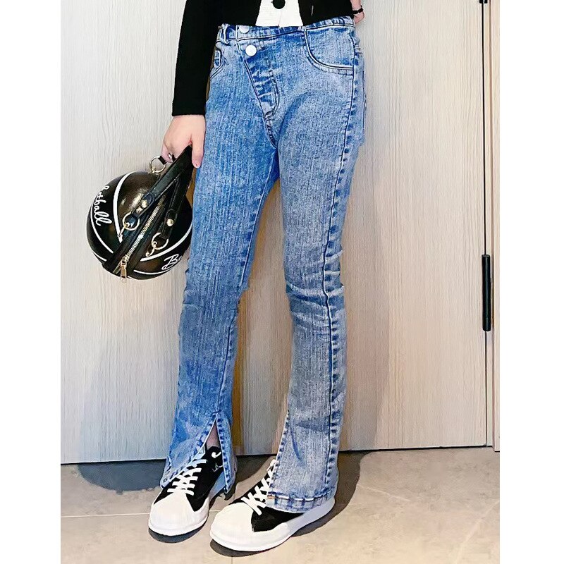 Kinderen Kleding Meisje Skinny Jeans 2022 Kids Elasticiteit Slim Fit Broek Mode Split Flared Broek Voor Tiener Kleding