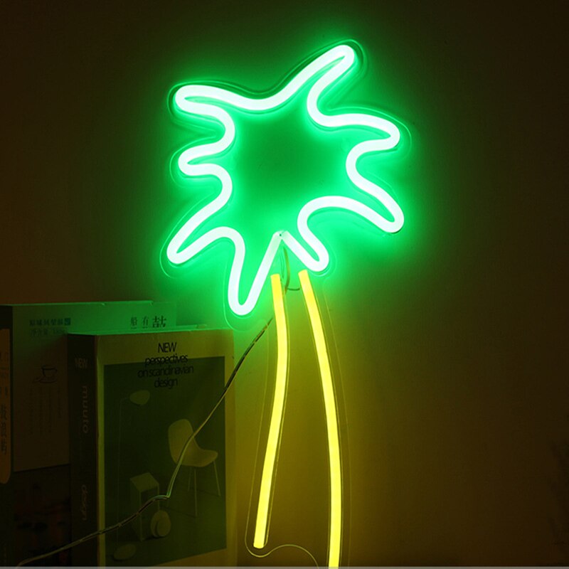 Neon Green Coconut Tree Led Neon Sign Light Party Wedding Decorations Kids Room Night Lamp Home Wall Decor Bar