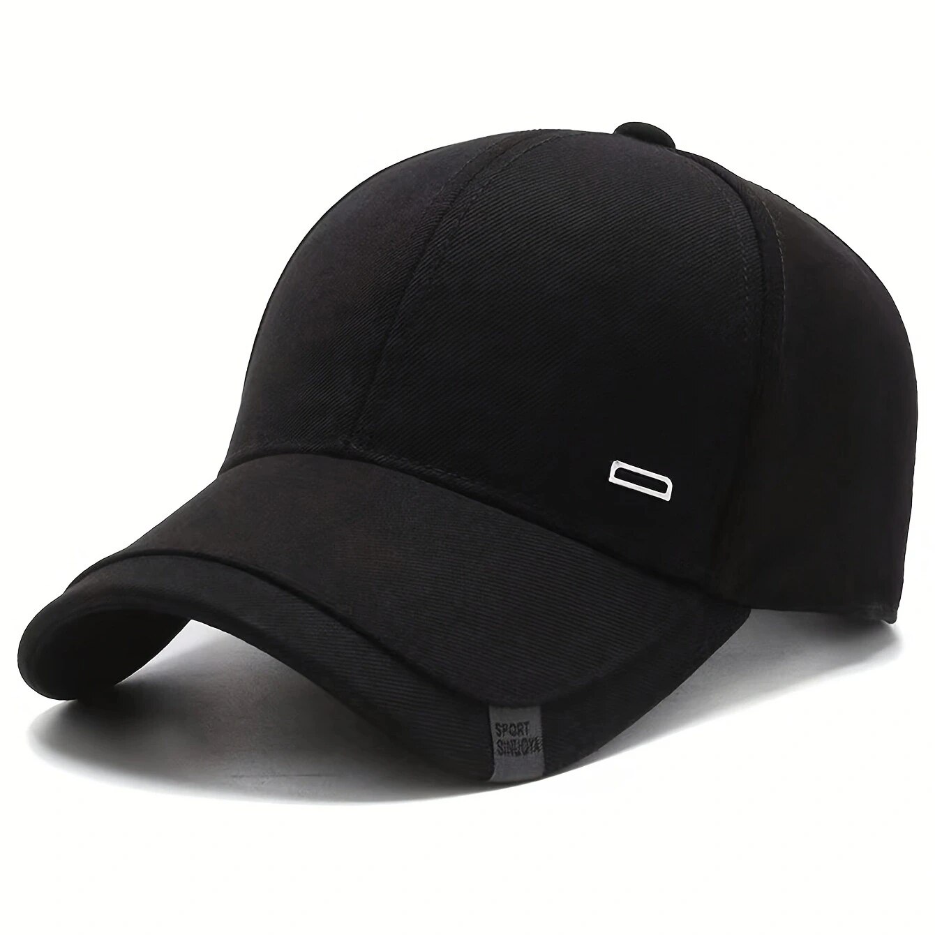Unisex Square Silver Buckle Label Baseball Caps Spring Autumn Outdoor Adjustable Casual Hats Sunscreen Hat: black