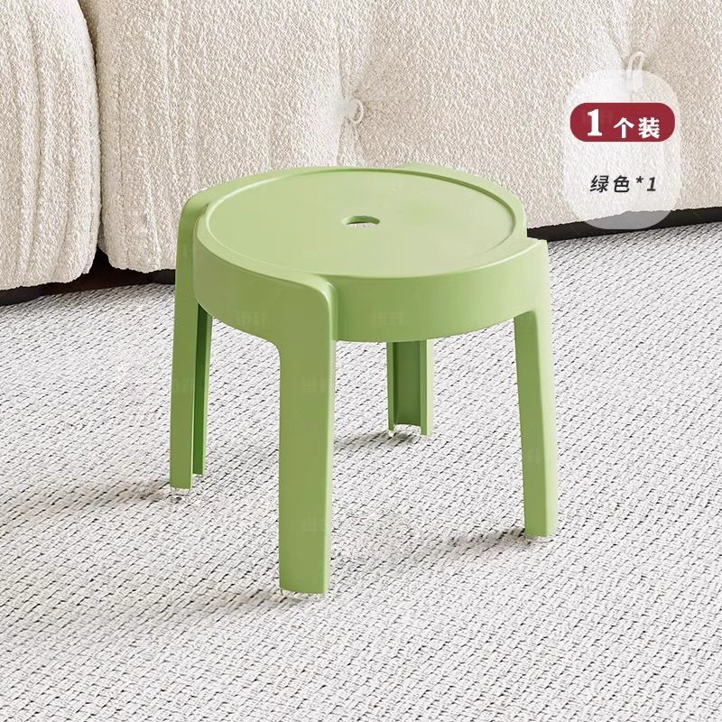 Petit tabouret en plastique pour ménage, tabouret bas, épaissi, empilable, salon, tabouret assis au moulin à vent, rond simple: Marron