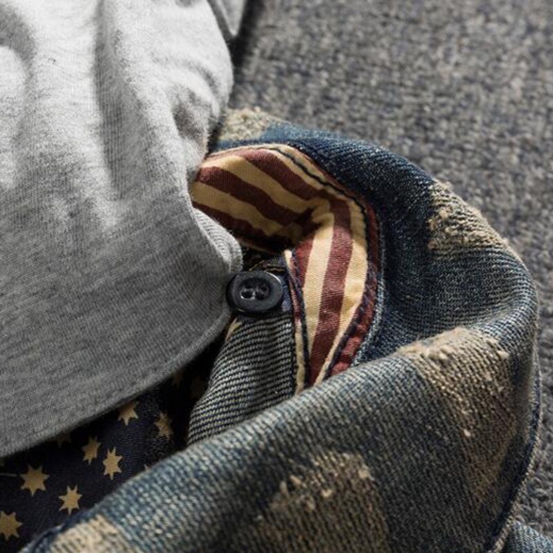 Spring Autumn Mens Hat Detachable Denim Waistcoats Vintage Printed Single Breasted Slim Plus Size Male Sleeveless Vests
