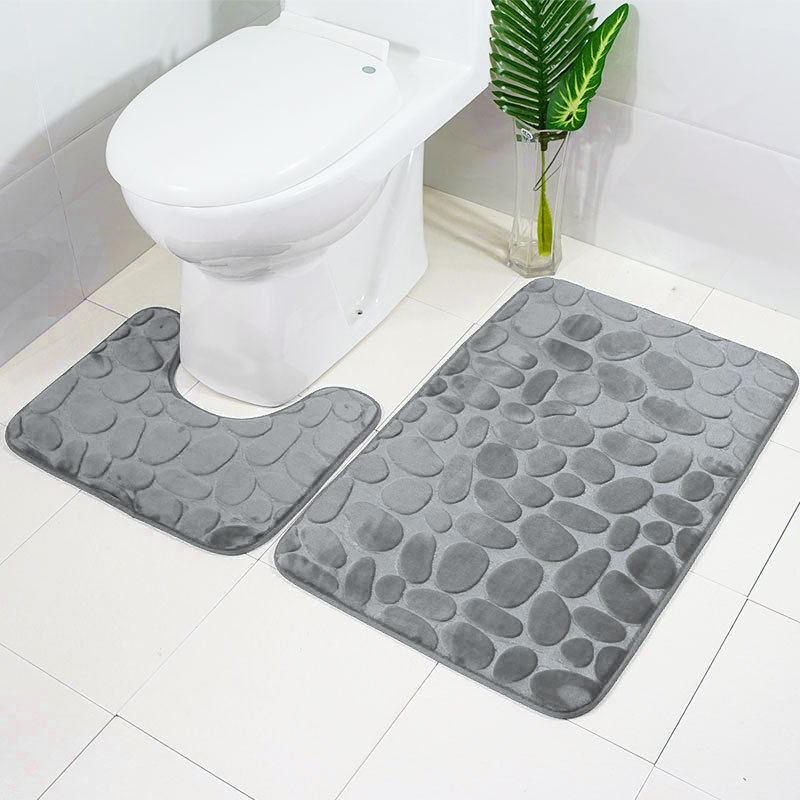 Antislip 50*80Cm Badmat En 50*40Cm Wc Mat Badkamer Tapijt Set Zachte Badmat Met Geplaveide Patroon Wasbare Badmatten