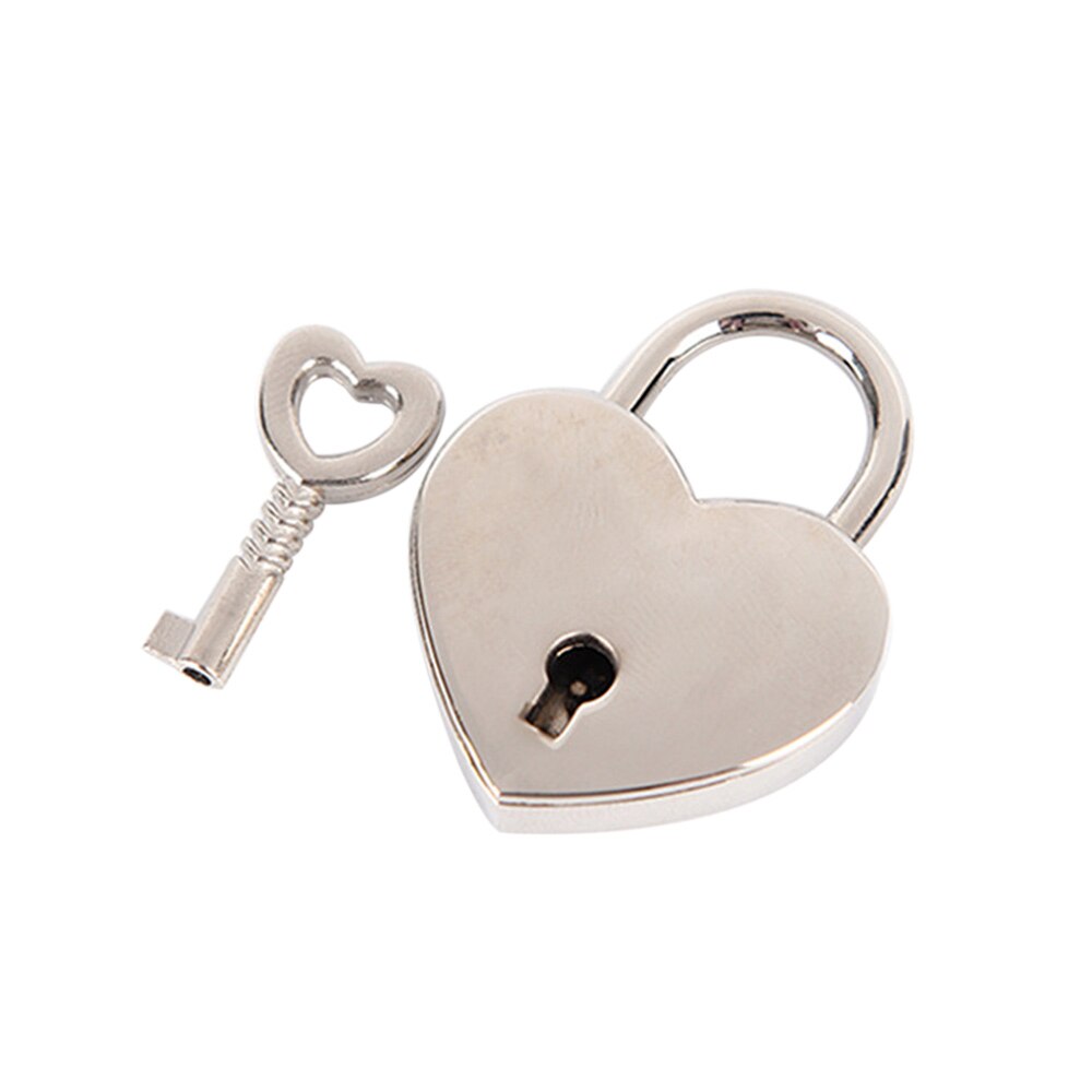 Mini Heart Shape Suitcase Luggage Case Locker Padlock & Key Security Home Appliance Luggage Locks Travel Accessories: Silver