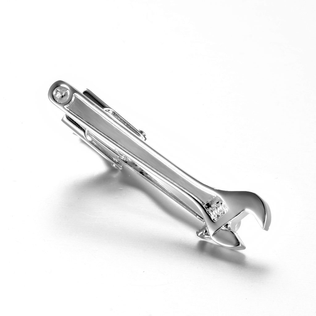 Neuheit Gold & Silber farbe Wrench Form Metall Krawatte Clip Halter Schließe Mens Bar Pin Plain: Silver 1pcs