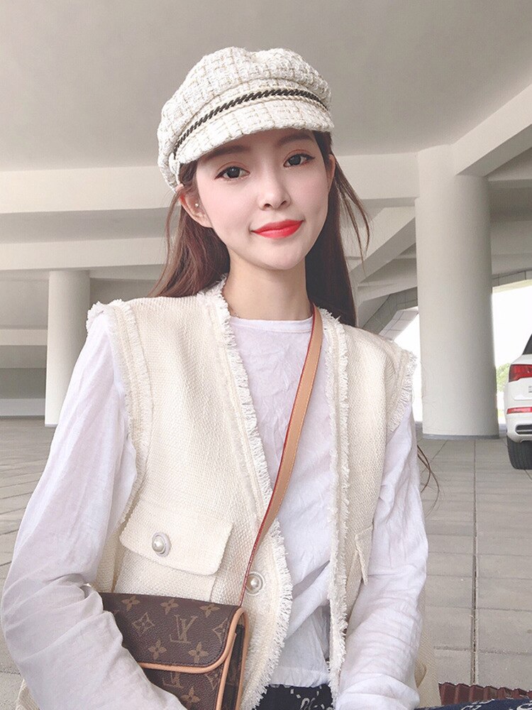 Hat lady spring and summer white thunder hat web celebrity octagonal hat versatile cap